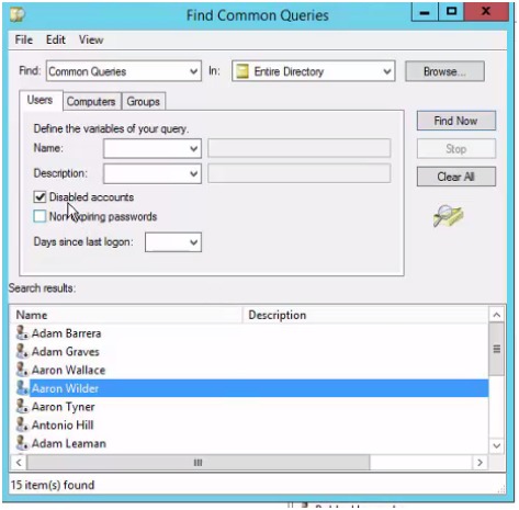 find all disabled accounts in active directory
