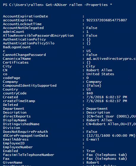 powershell user properties