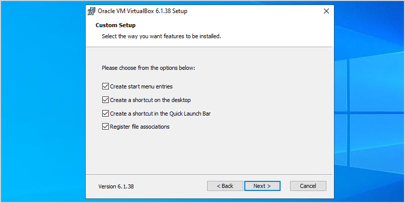 virtualbox custom setup