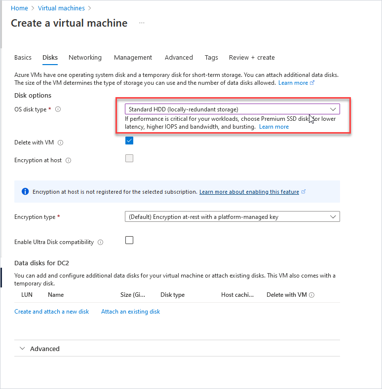 virtual machine disk settings