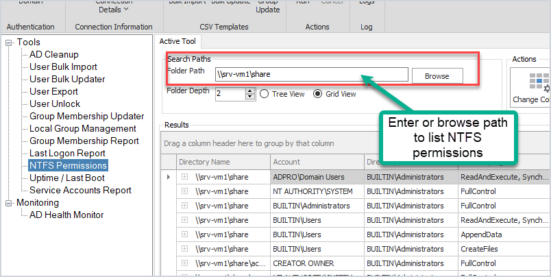 ntfs report tool select folder 