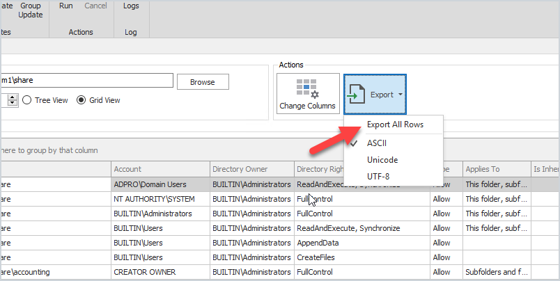 ntfs tool export permissions