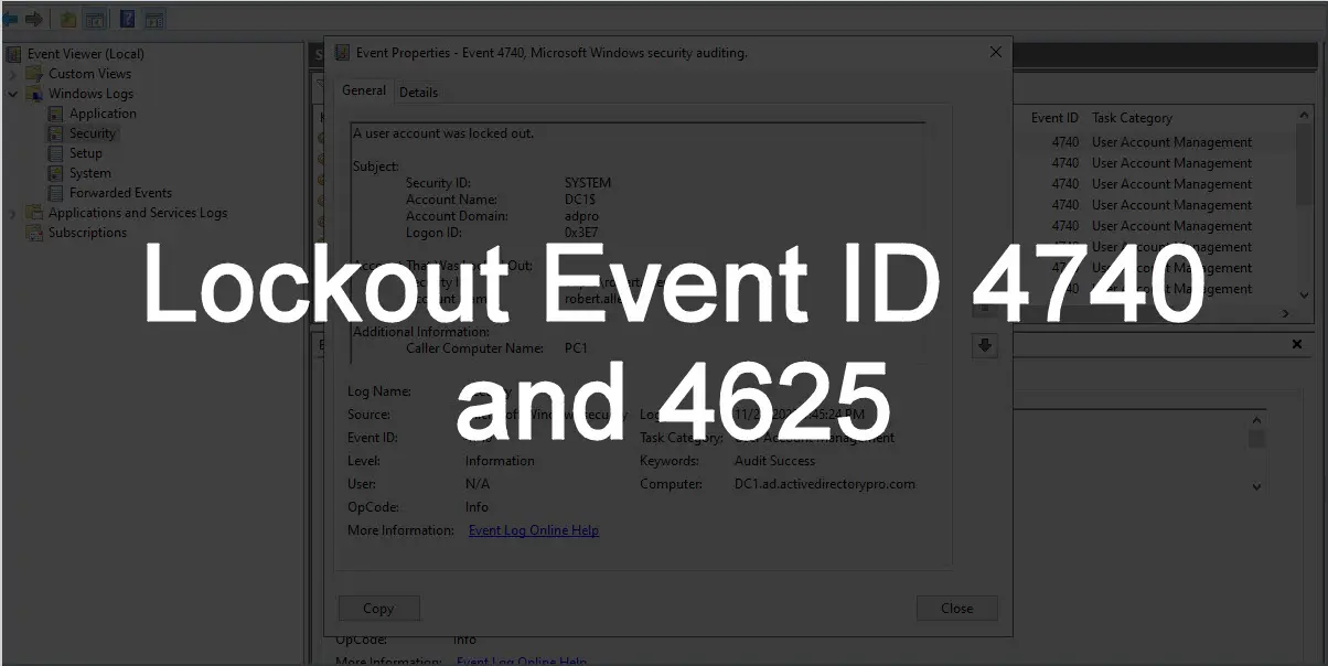 Account lockout event id 4740