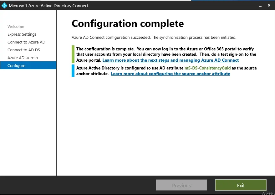 azure ad connect configuration complete