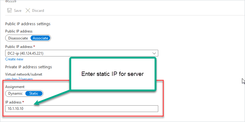 set static ip address on vm