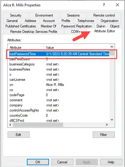 badpasswordtime attribute