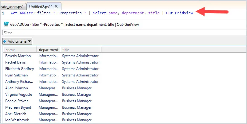 powershell list ad users