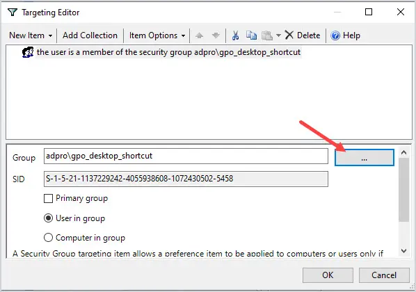 gpo item level targeting group