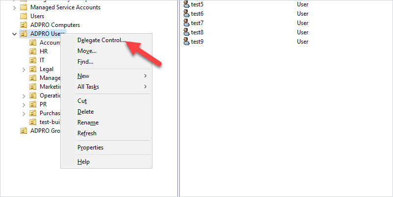 delegate control on ou