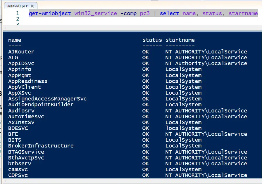 powershell list all service accounts