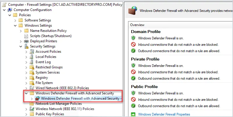 manage firewall with group policy