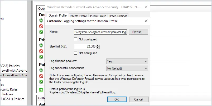 firewall log settings