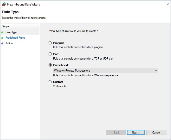 firewall windows remote management