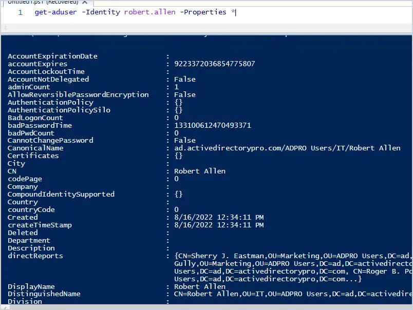 get-aduser all user properties