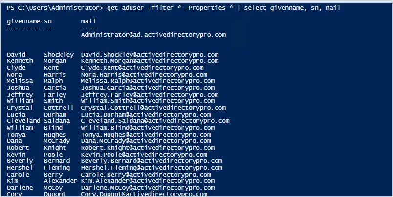 get-aduser all email addresses