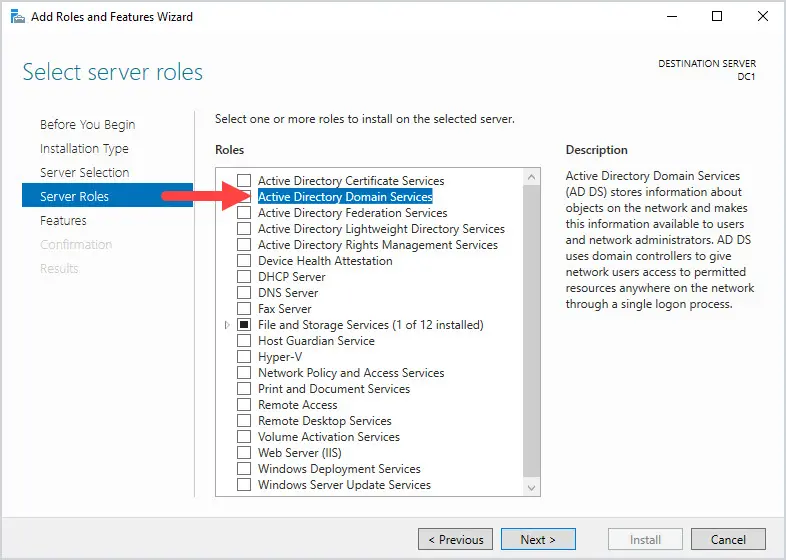 server roles active directory domain services