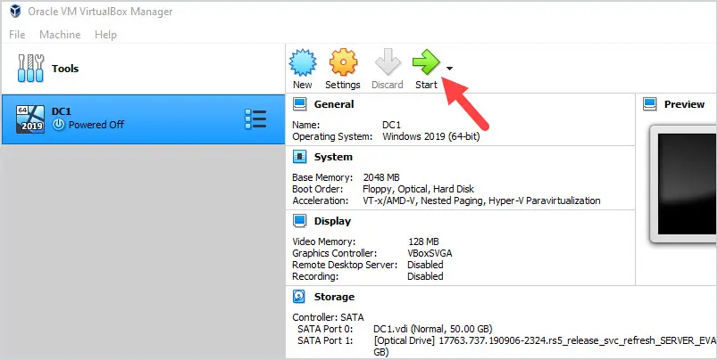 power on virtual server