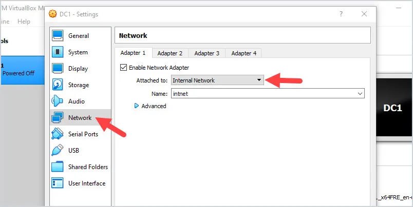 virtual server change to internal network