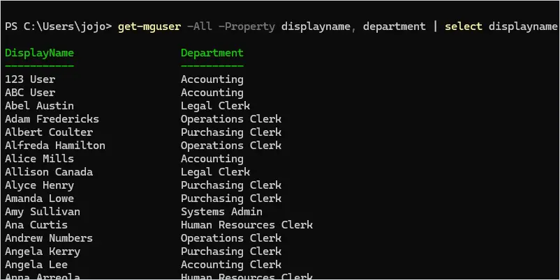 azure list users by department