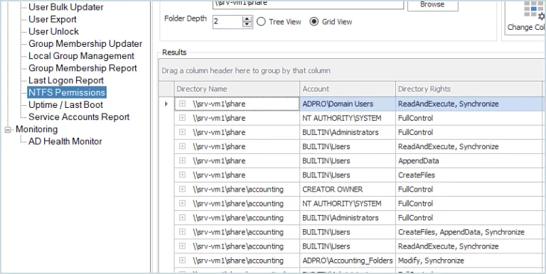 How to list ntfs permissions for all folders