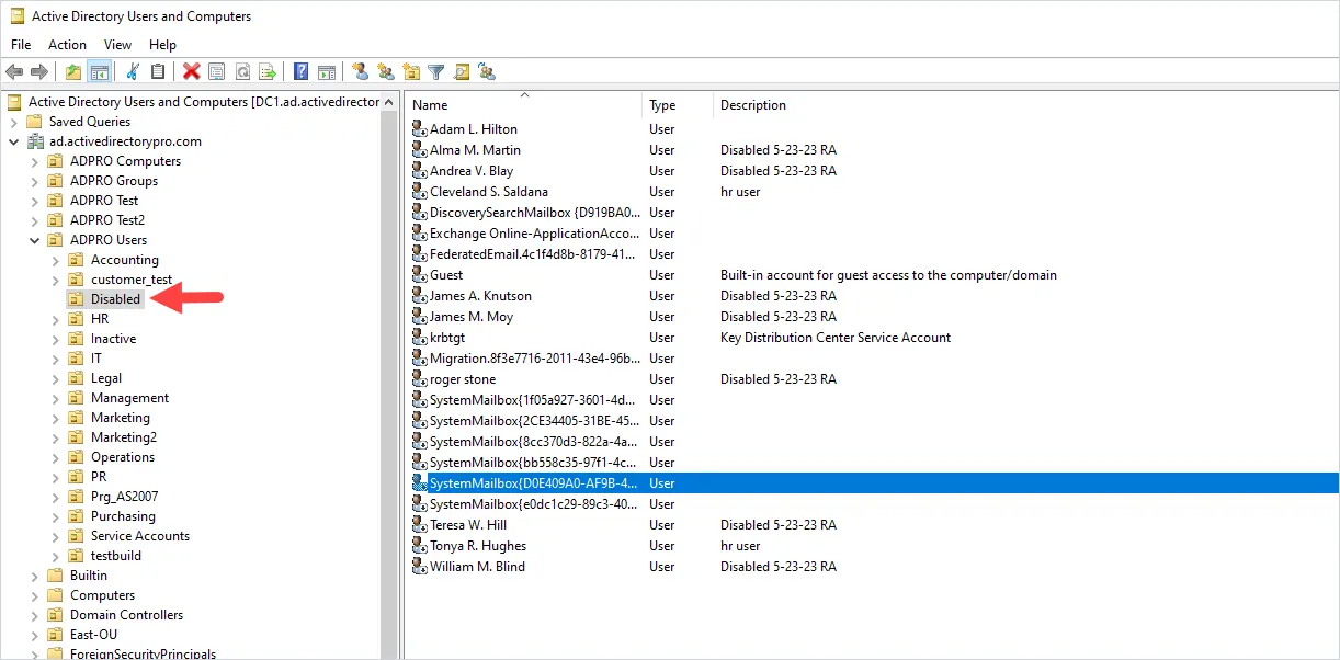 how to move disabled users to an ou in Active Directory