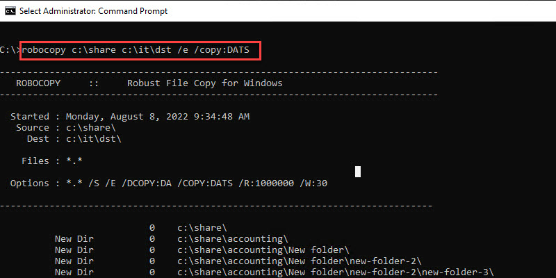 robocopy include acl permissions