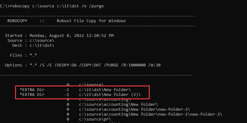 robocopy purge examples