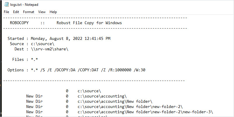 robocopy log file example