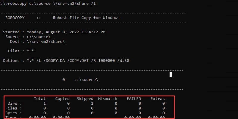 robocopy /l command