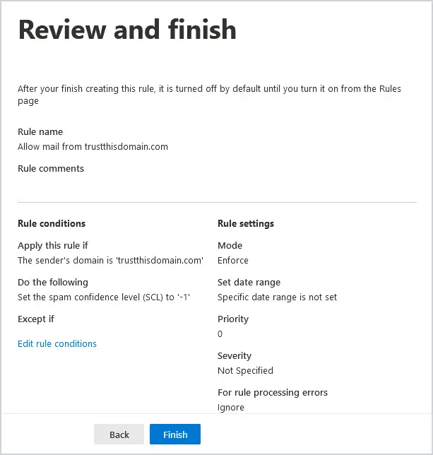 review transport rule settings