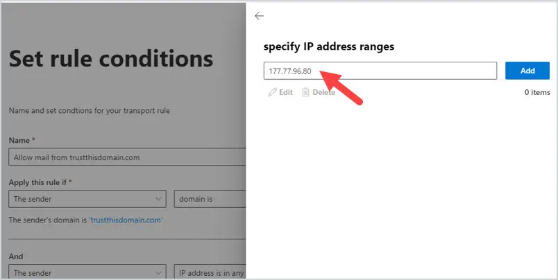 add ip address to transport rule