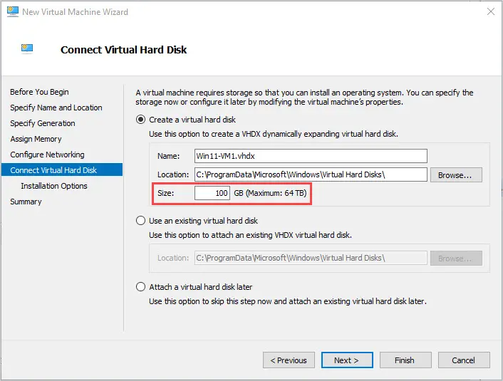 create a virtual disk for the vm